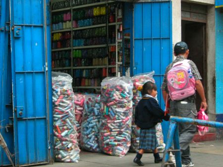 ribbons and thread at gamarra market in lima, peru