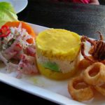 Trio Platter of Ceviche, Calamari, and Causa at Tant'A Restaurant in Lima, Peru