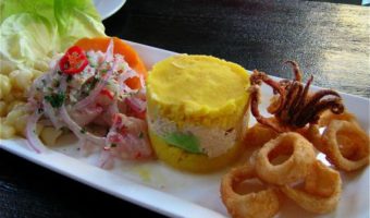 Trio Platter of Ceviche, Calamari, and Causa at Tant'A Restaurant in Lima, Peru