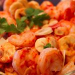 shrimp with almonds bananas and agua diabla