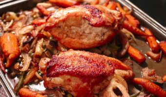 roasted chicken supreme with fennel, carrots and beans