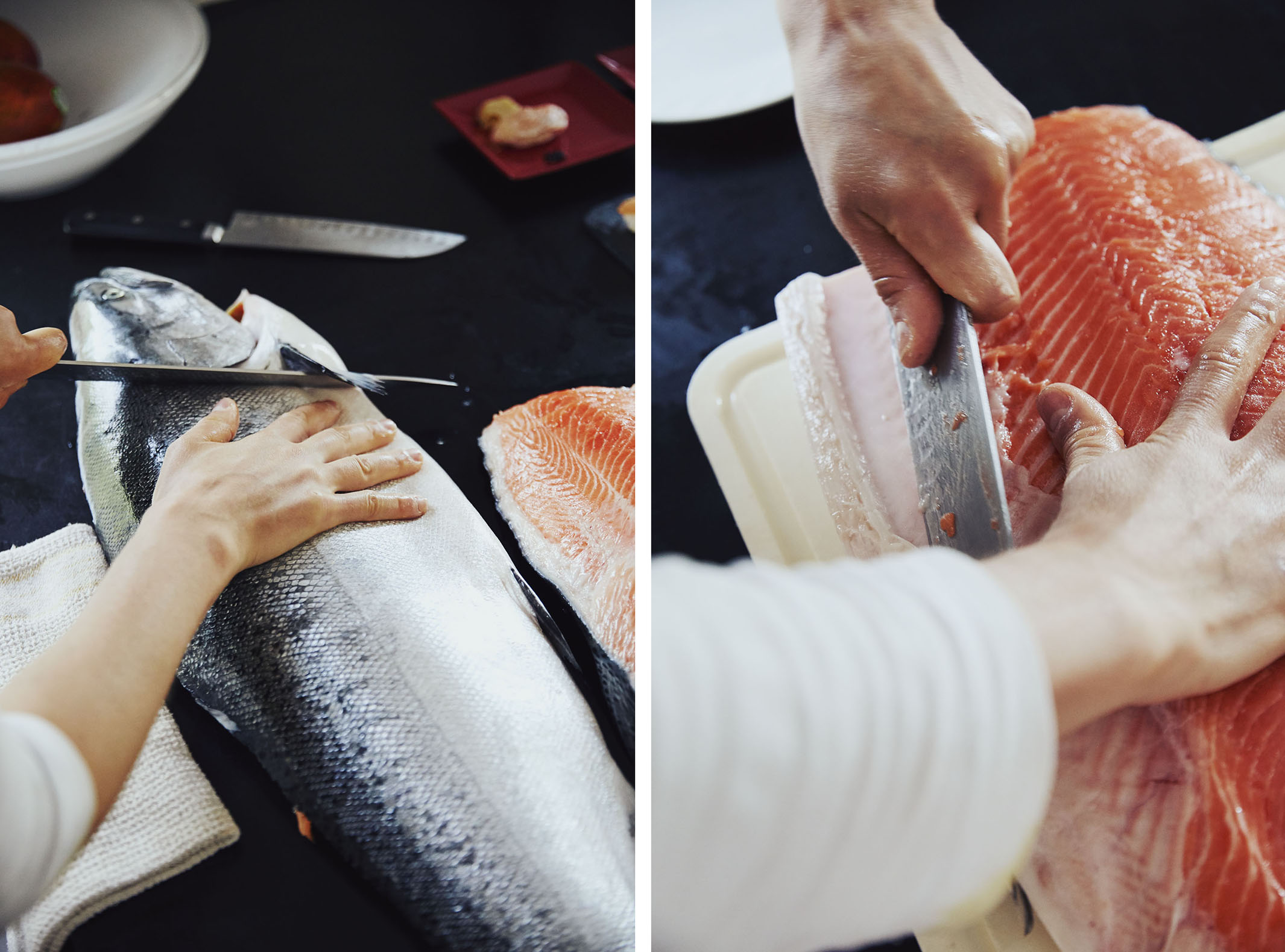 how to fillet a whole salmon and cut for sushi