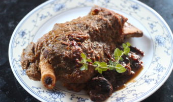 braised lamb shoulder bone-in with dried apricots and spices