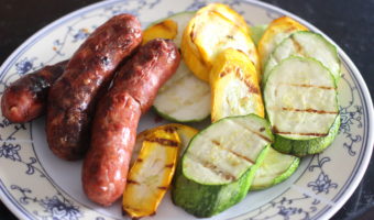 Lac Brome duck sausages with grilled zucchini