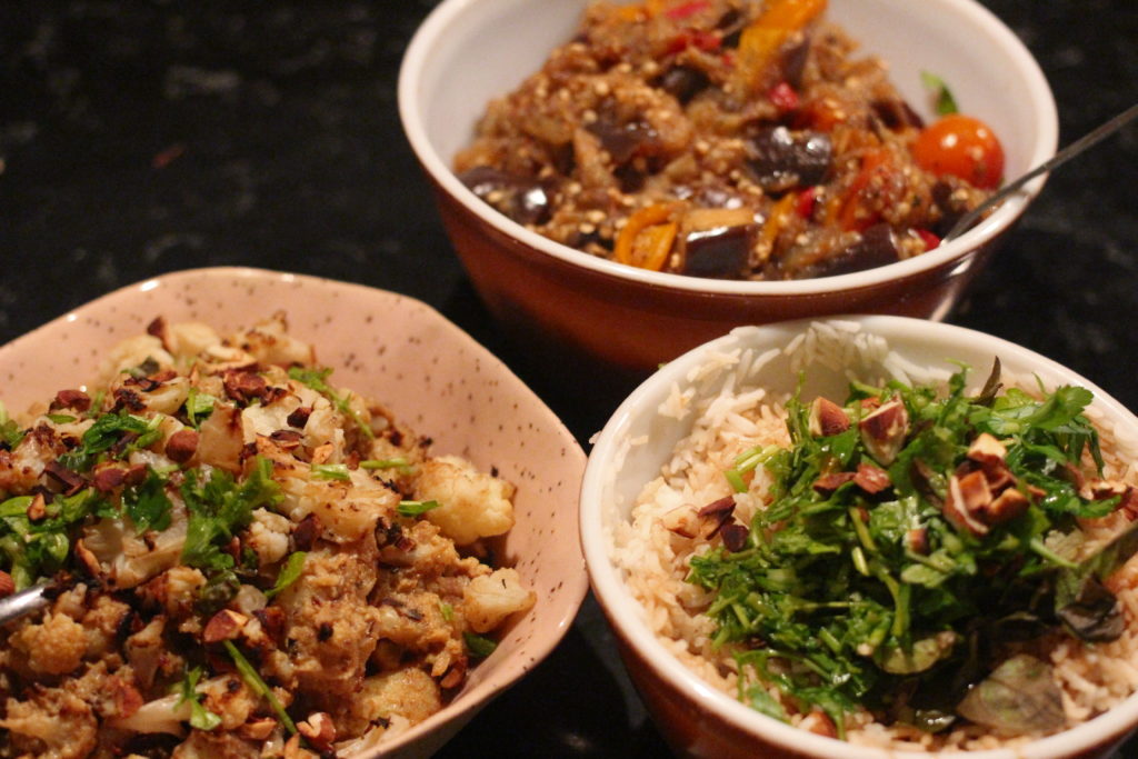 Vegetarian Feast-cauliflower korma-healthy-ratatouille-persian rice