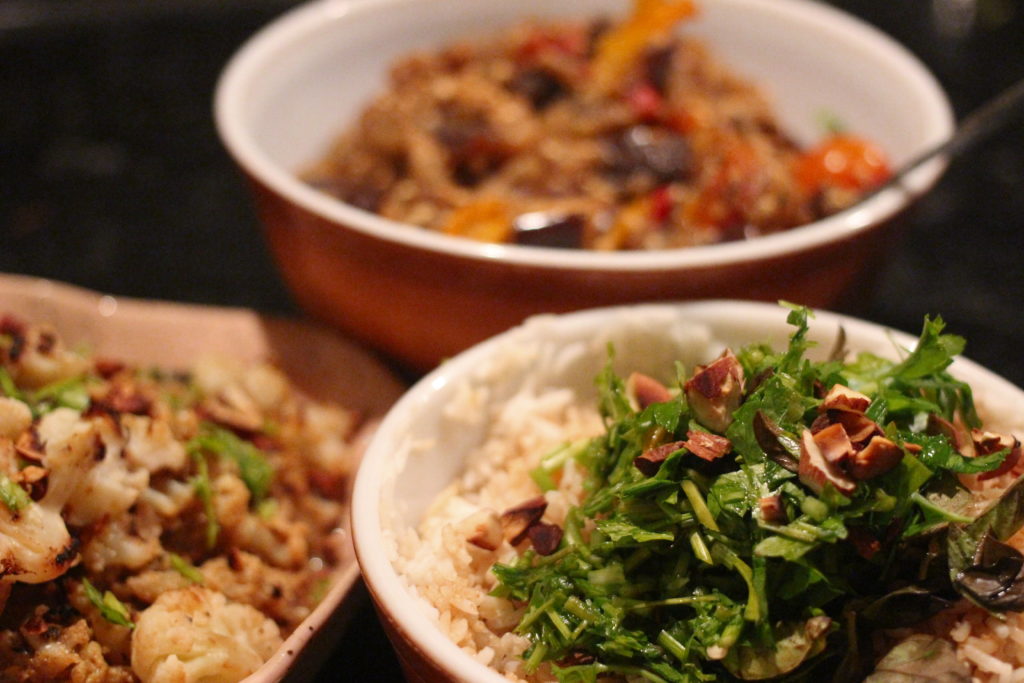 Vegetarian Feast-cauliflower korma-healthy-ratatouille-persian rice