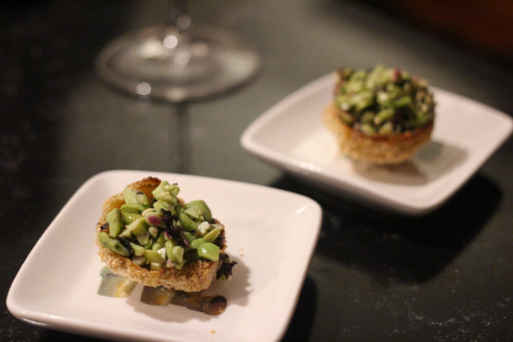 artichoke hearts with panko and edamame paired with Hakkaisan sake