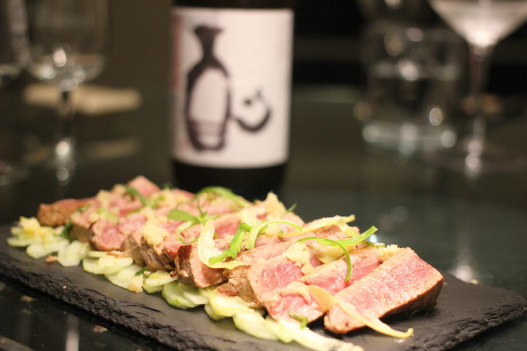 Seared ponzu-marinated tuna and Toji No Banshaku brewmaster's choice sake