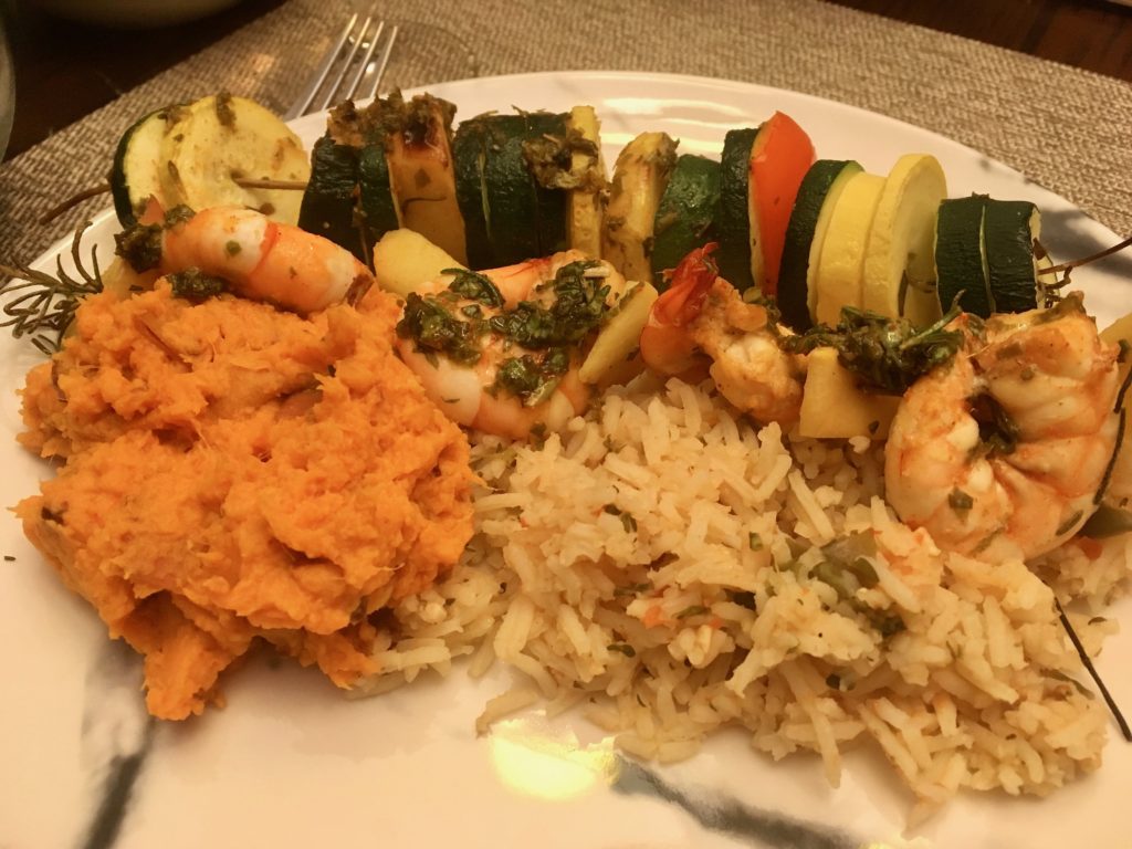 grilled-tequila-shrimp-skewers-southwest-kitchen-sweet-potato-mash-cilantro-rice