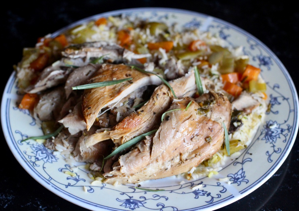 brined-turkey-leg-with-tarragon-seasoned-rice