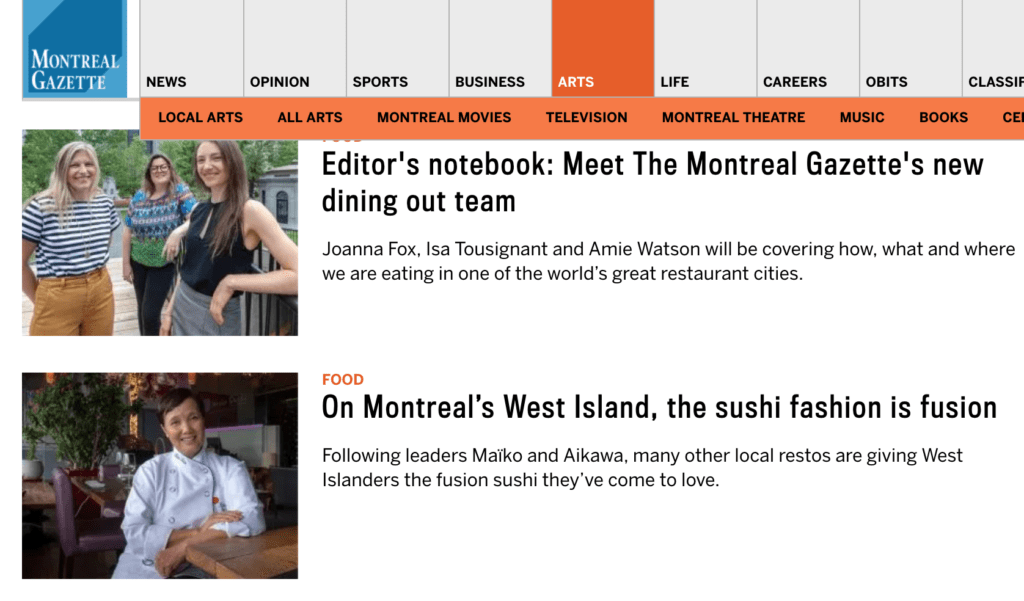 Montreal Gazette new food writers