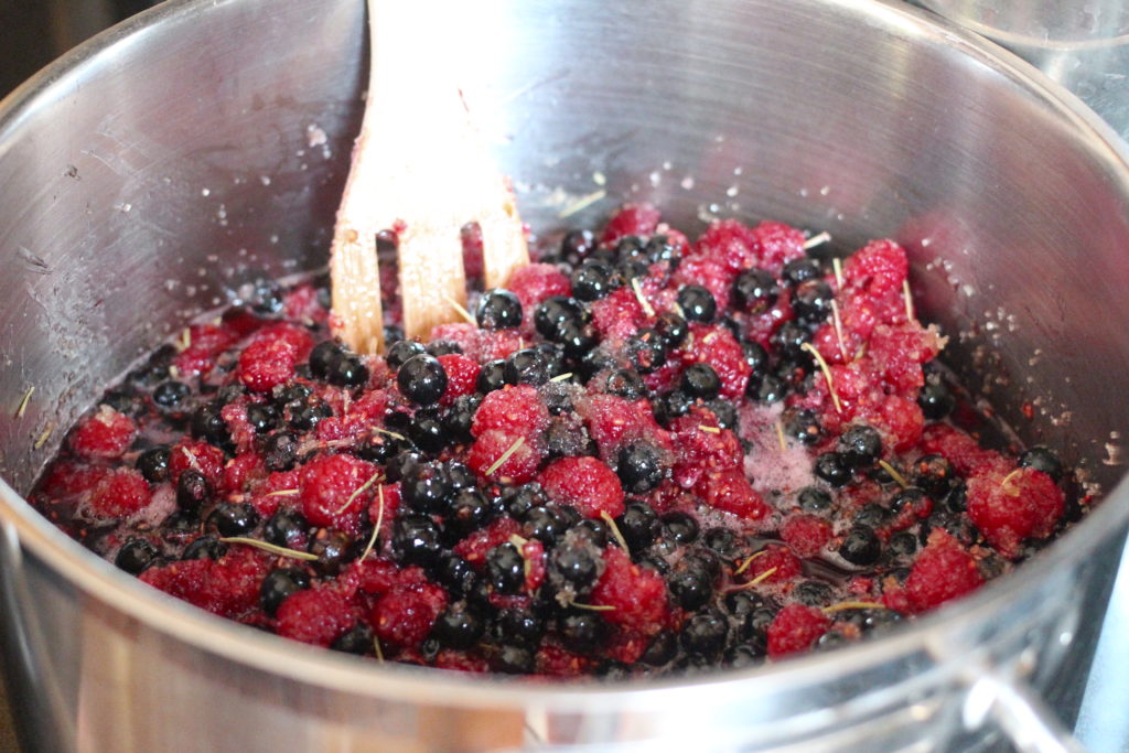 Raspberry blackcurrant rosemary jam