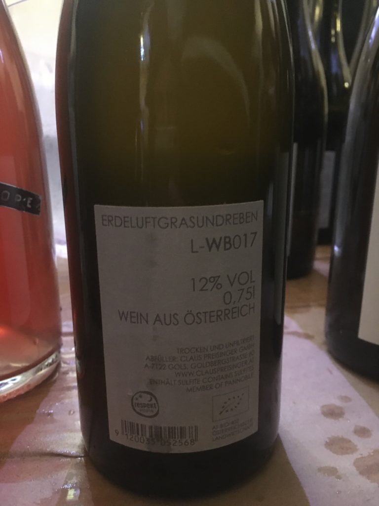 Austrian white wine natural raw