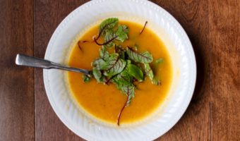 roasted-squash-and-carrot-soup-with-red-veined-sorrel