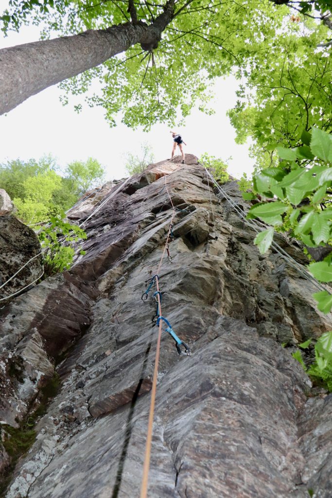 Me at the top of my first ever opened climbing route outside: "Damon et Pythias" 5.11a at Chez Roger (Parc d'Escalade de Saint-Alphone-Rodriguez