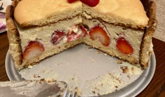 sliced-white-chocolate-charlotte-mousse-cake-gluten-free-dairy-free-with-strawberries-alice-medrich-art-of-low-fat-desserts